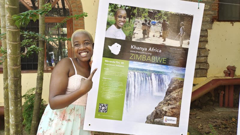 Mirranda Tiri next to her project poster in the kanthari campus