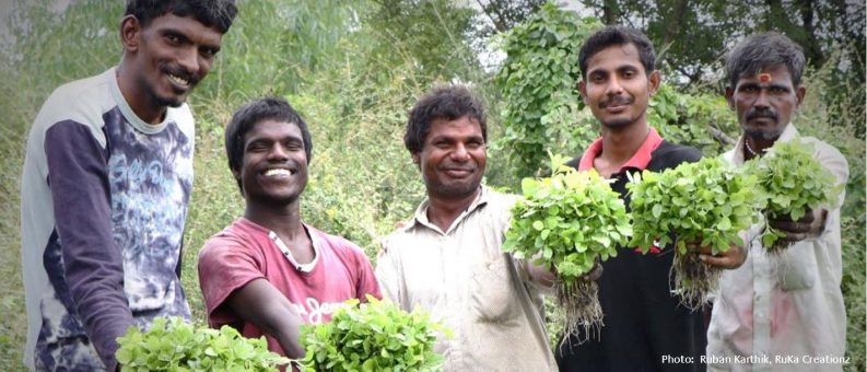 Trainees at Sristi Village showing part of their harvest