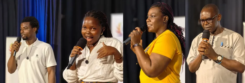 Cedric (Ivory Coast), Patience (Uganda), Assetou (Mali) and Evariste (Rwanda) giving their first kanthari Dream Speech